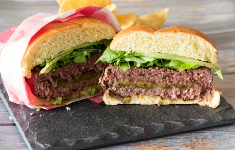 green chile and cheese stuffed burgers